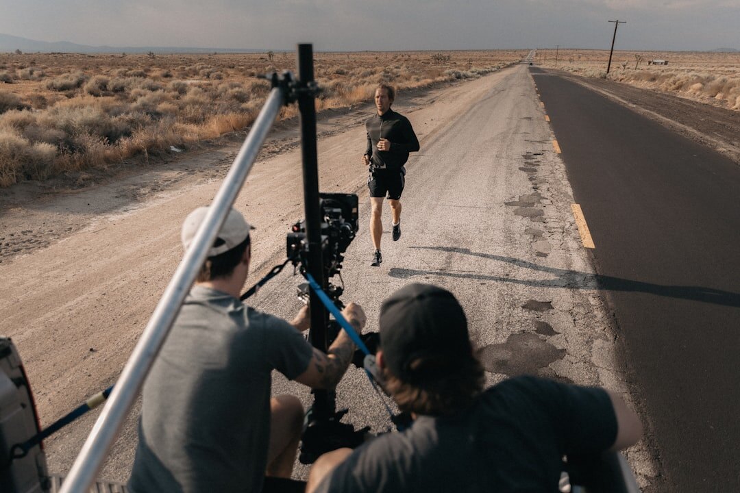 Professional film camera on set with crew